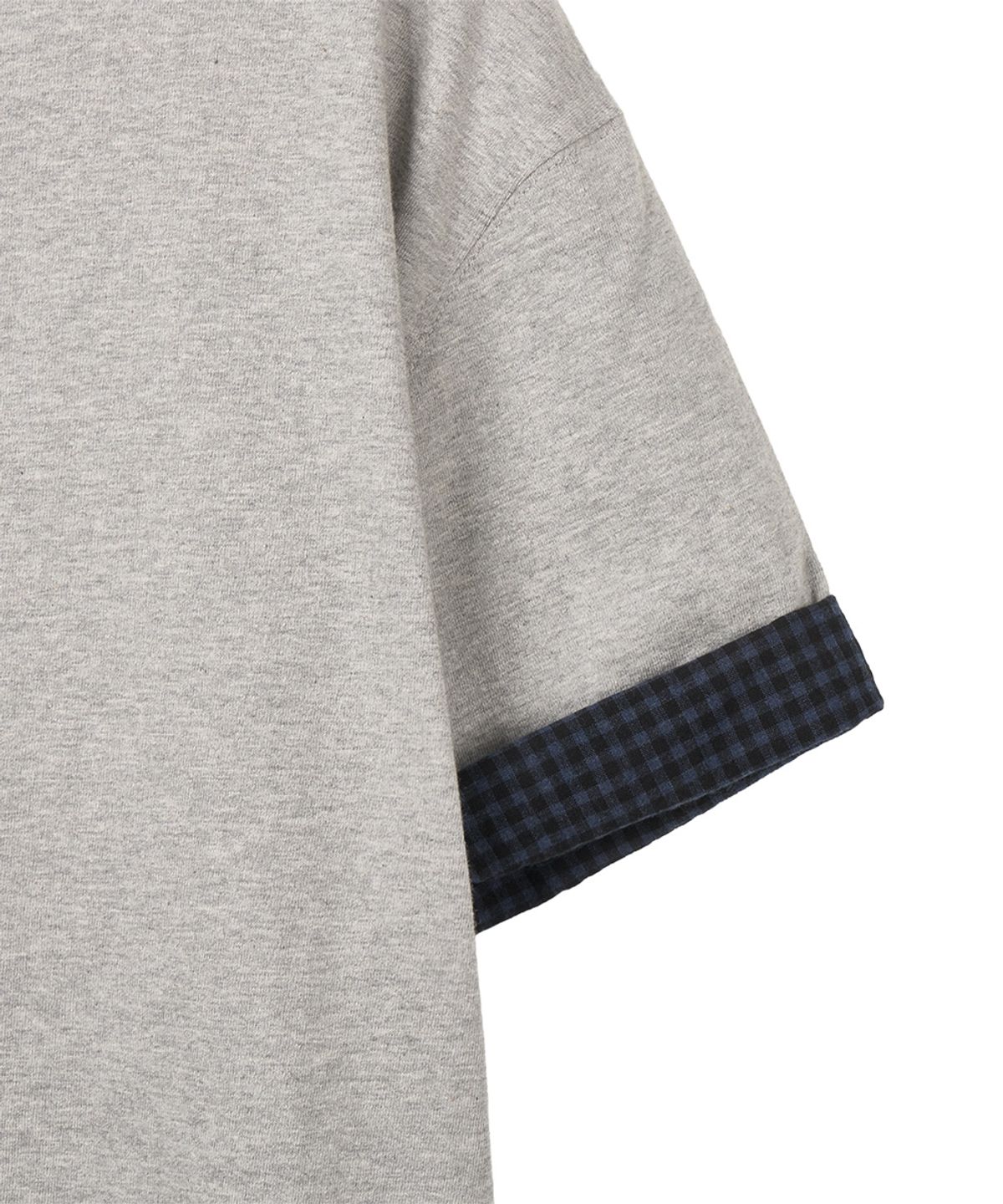 단델(DANDEL) DD check roll-up henley neck tee (GREY)
