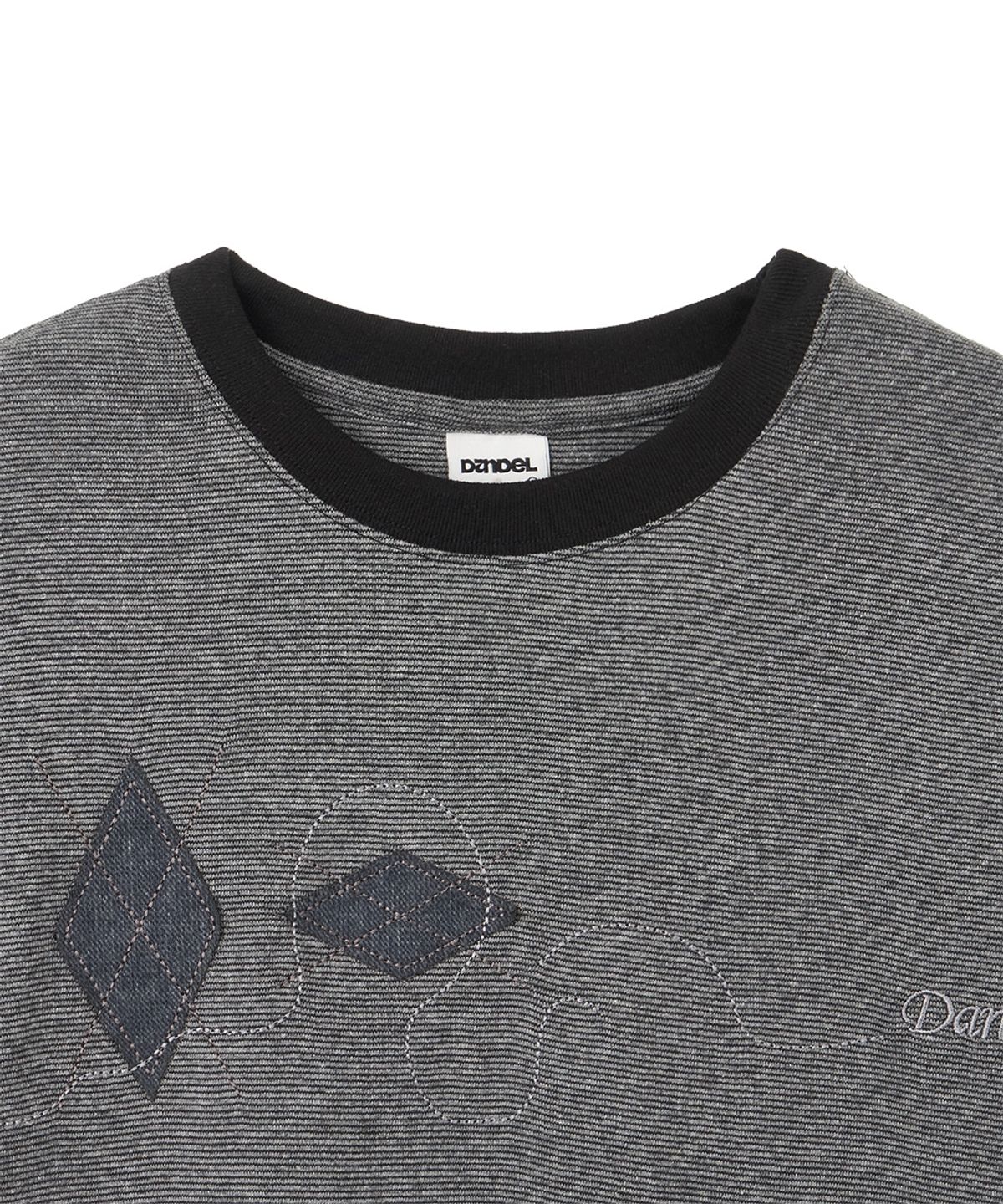 단델(DANDEL) DD argyle applique stripe tee (BLACK)