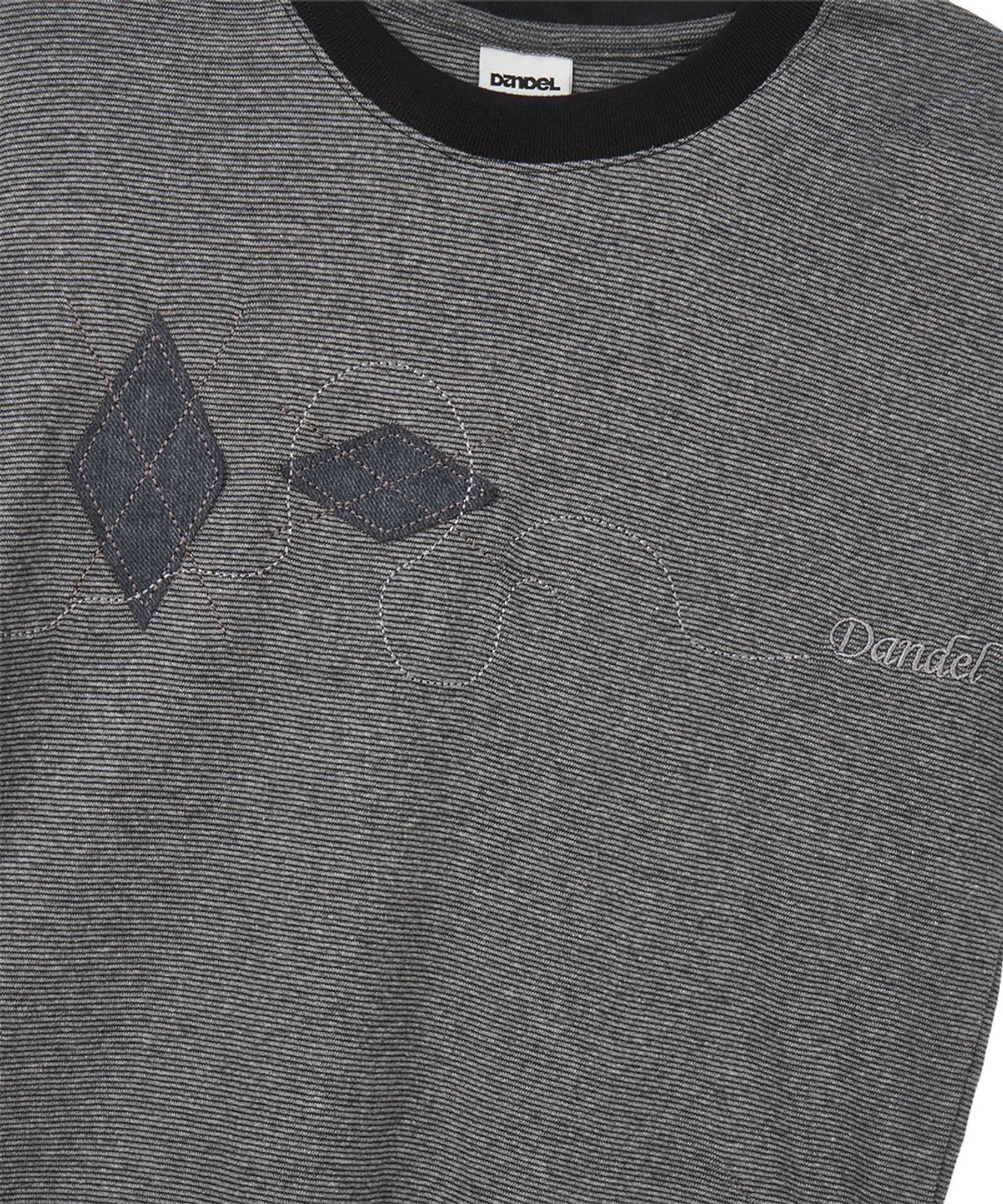 단델(DANDEL) DD argyle applique stripe tee (BLACK)