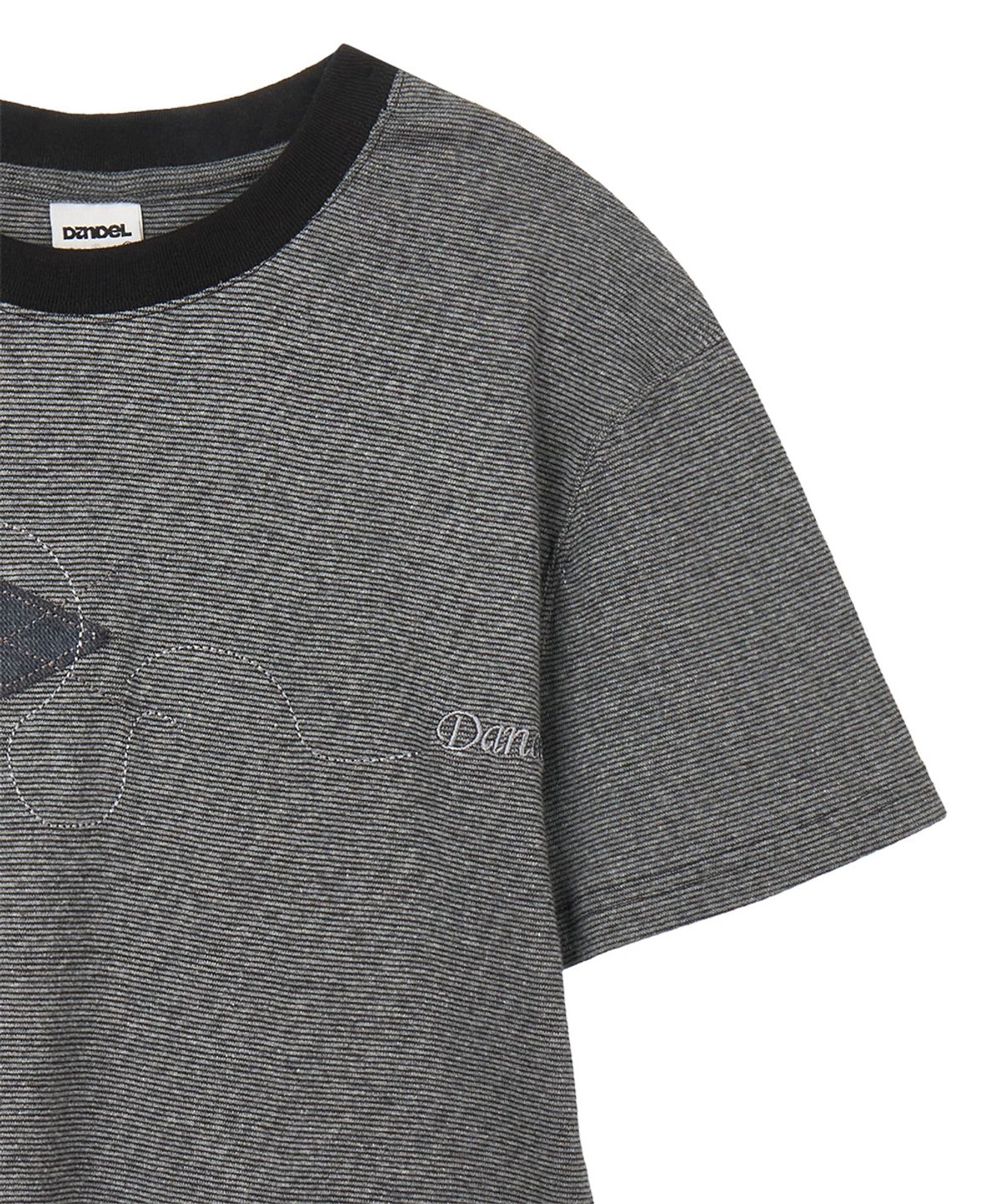 단델(DANDEL) DD argyle applique stripe tee (BLACK)