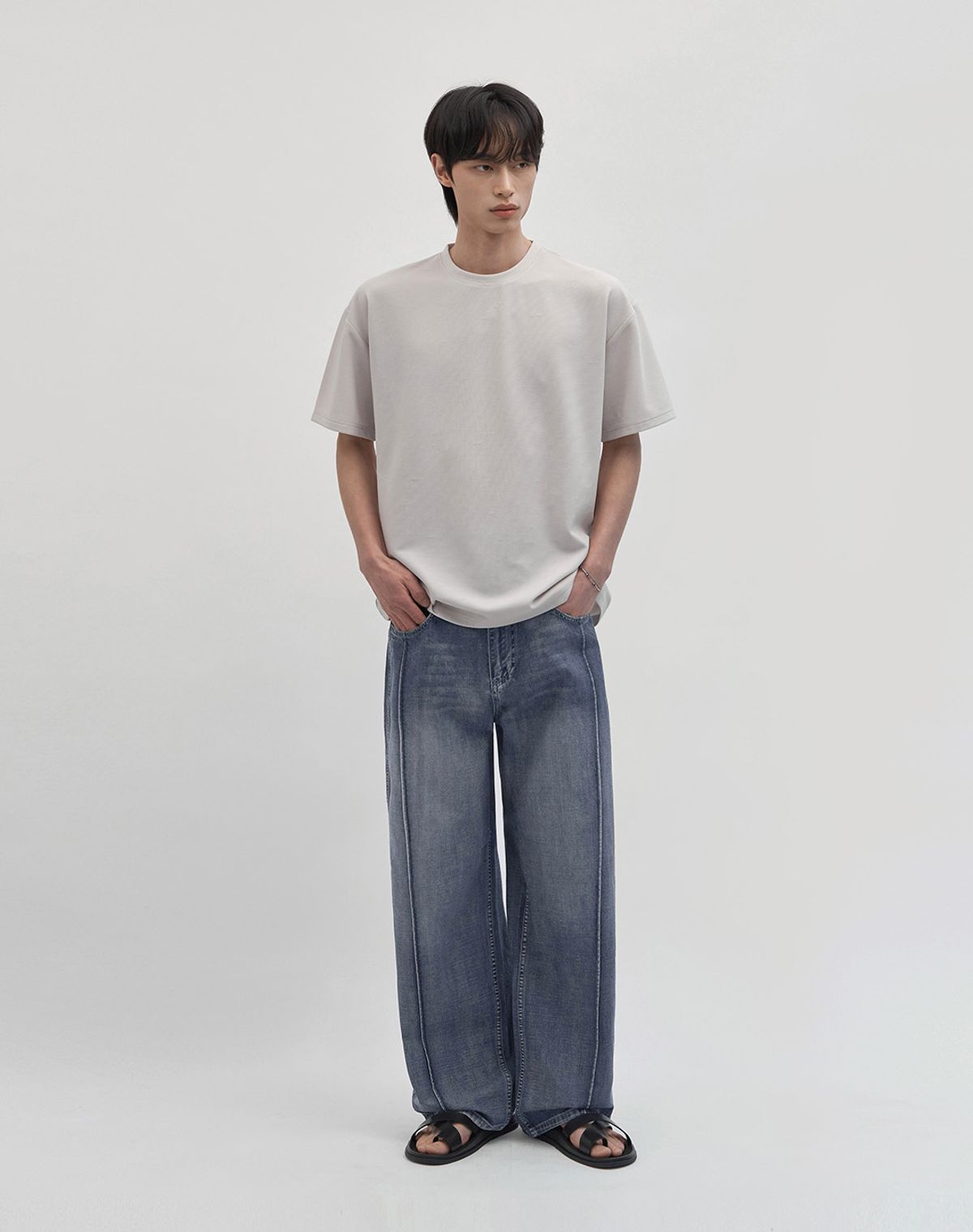 워크온바디오프(WORK ON BODY OFF) 프레 와이드 린넨 라이크 데님 팬츠 [블루]
