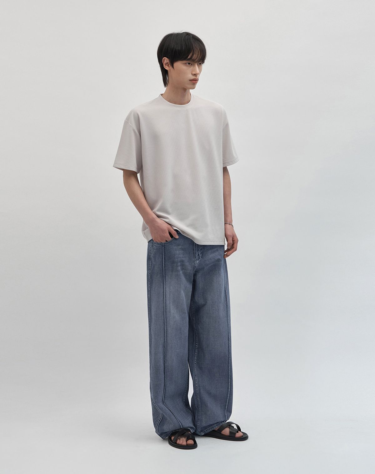 워크온바디오프(WORK ON BODY OFF) 프레 와이드 린넨 라이크 데님 팬츠 [블루]