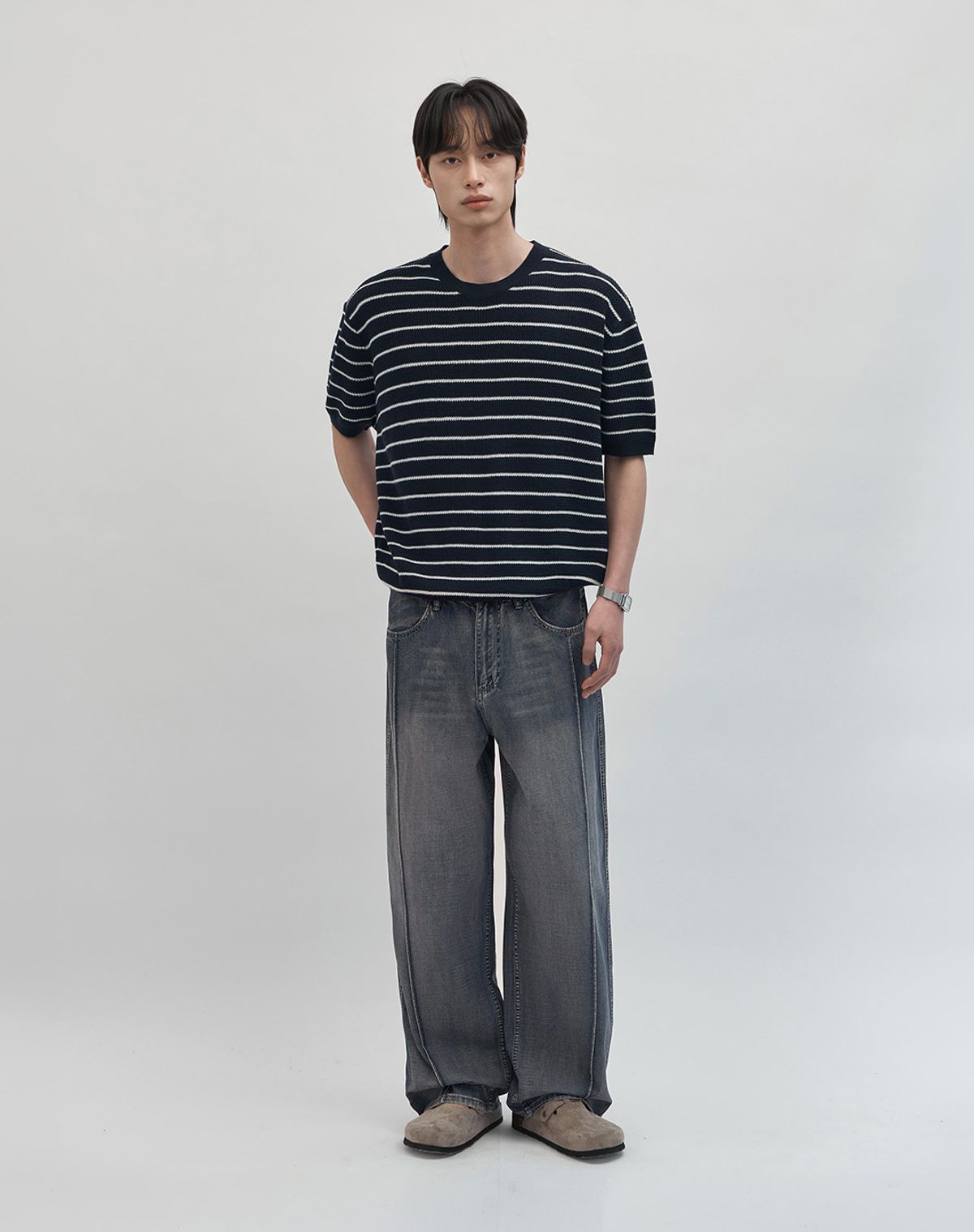 워크온바디오프(WORK ON BODY OFF) 프레 와이드 린넨 라이크 데님 팬츠 [빈티지 블루]