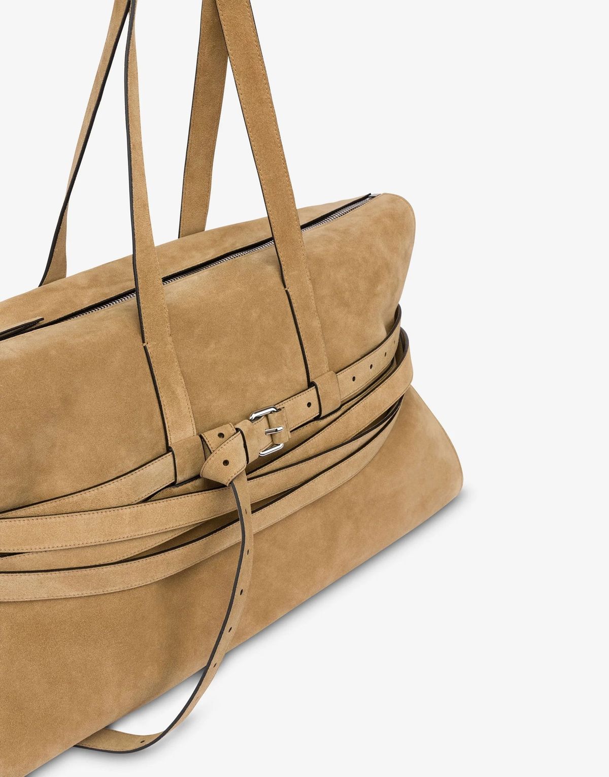 모스키노(MOSCHINO) 타이 미 스웨이드 라지 보스턴백 BEIGE