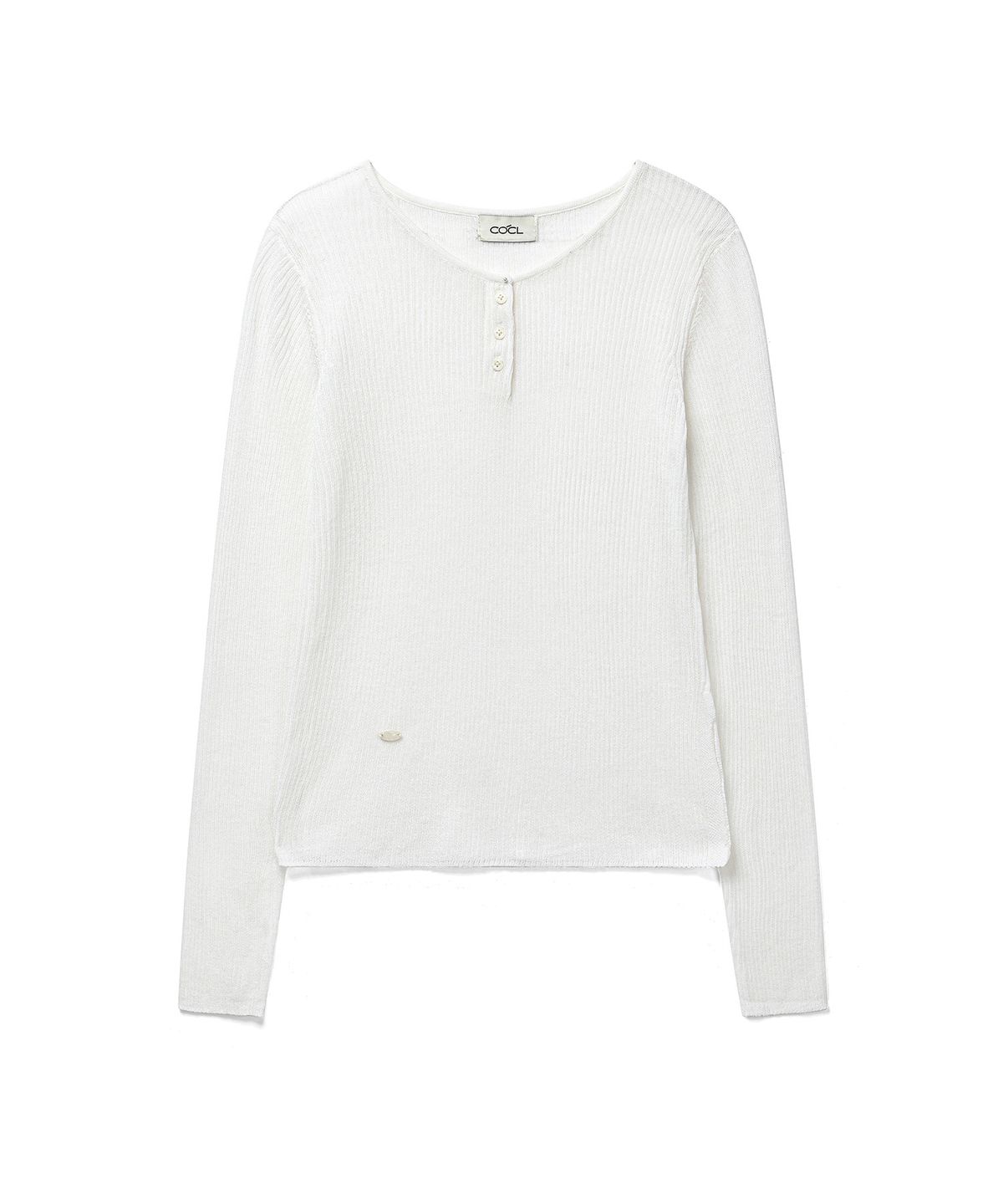 커스텀어클락 우먼(COSTUMEOCLOCK WOMAN) 린넨 시스루 골지 헨리넥 니트 5 COLOR COWKT019