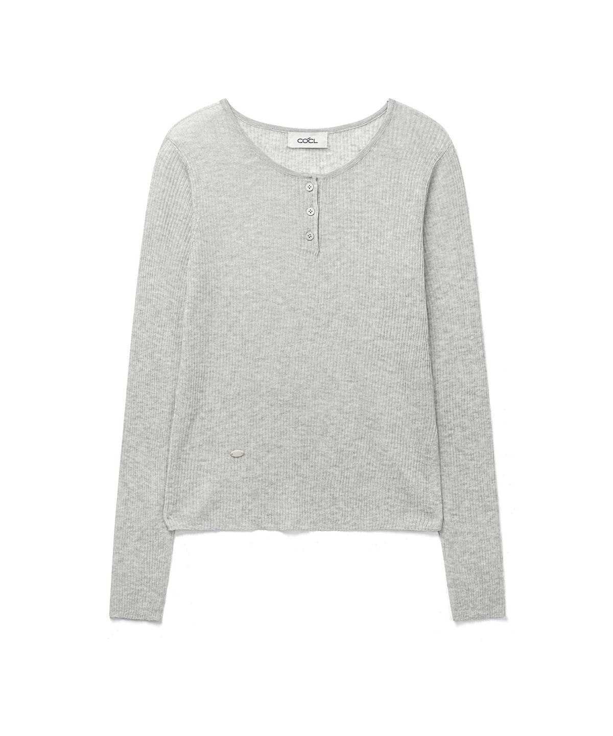 커스텀어클락 우먼(COSTUMEOCLOCK WOMAN) 린넨 시스루 골지 헨리넥 니트 5 COLOR COWKT019