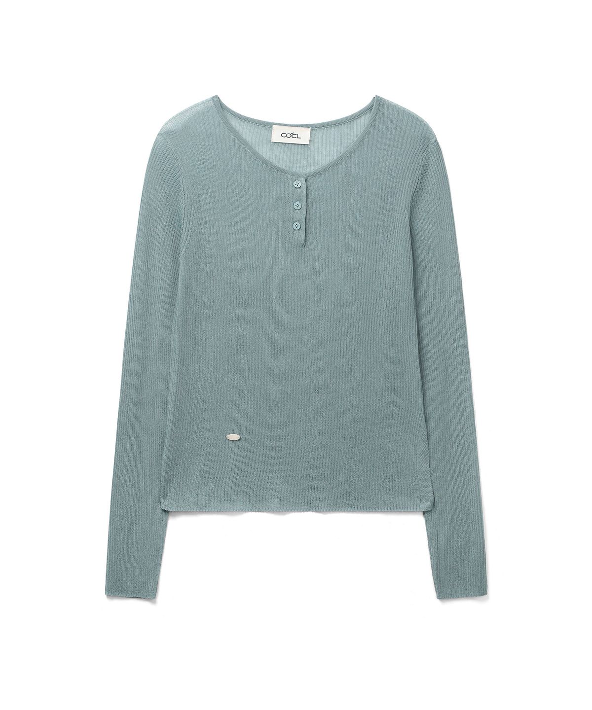 커스텀어클락 우먼(COSTUMEOCLOCK WOMAN) 린넨 시스루 골지 헨리넥 니트 5 COLOR COWKT019