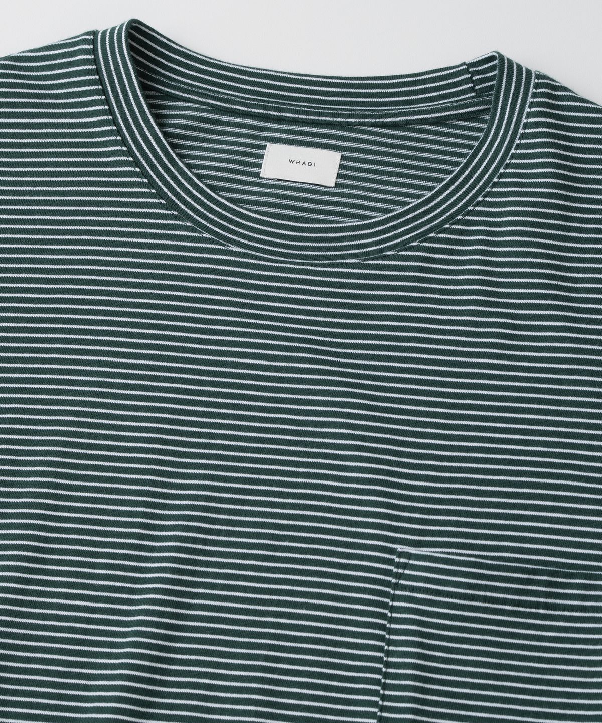 와기(WHAGI) Vintage Stripe S/S Pocket Tee (D.Green Stripe)
