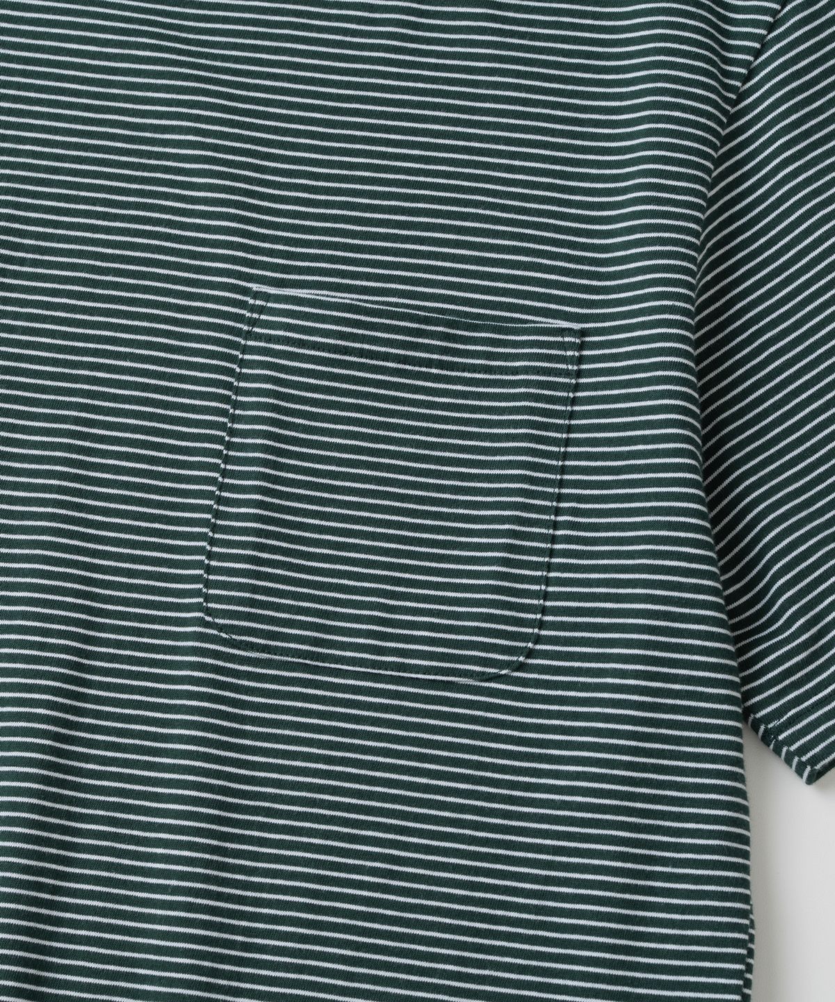 와기(WHAGI) Vintage Stripe S/S Pocket Tee (D.Green Stripe)