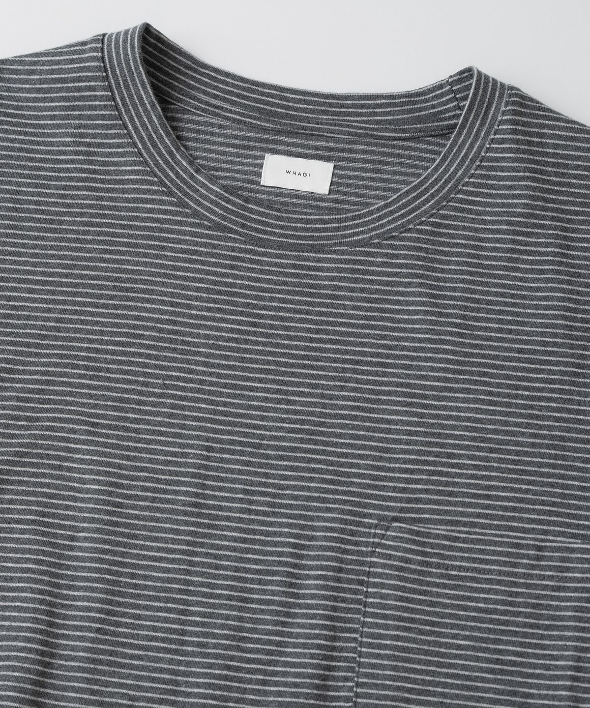 와기(WHAGI) Vintage Stripe S/S Pocket Tee (Charcoal Stripe)