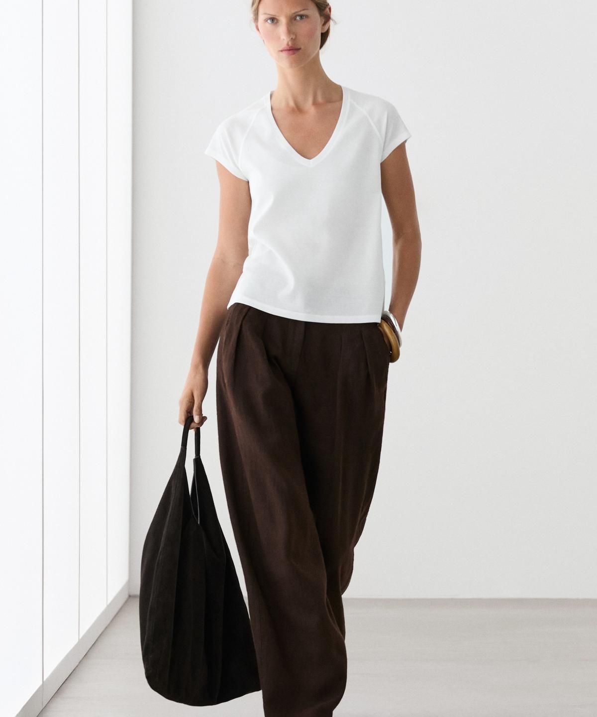 마시모두띠(MASSIMO DUTTI) 100% 머서라이즈 코튼 티셔츠