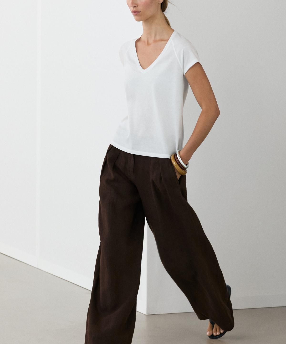마시모두띠(MASSIMO DUTTI) 100% 머서라이즈 코튼 티셔츠