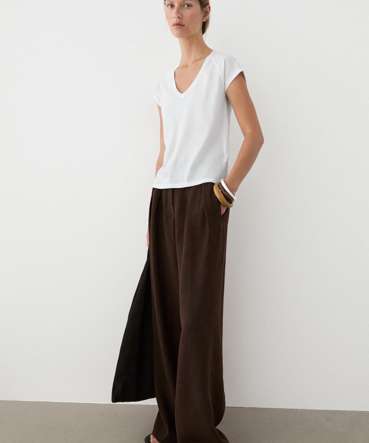 마시모두띠(MASSIMO DUTTI) 100% 머서라이즈 코튼 티셔츠
