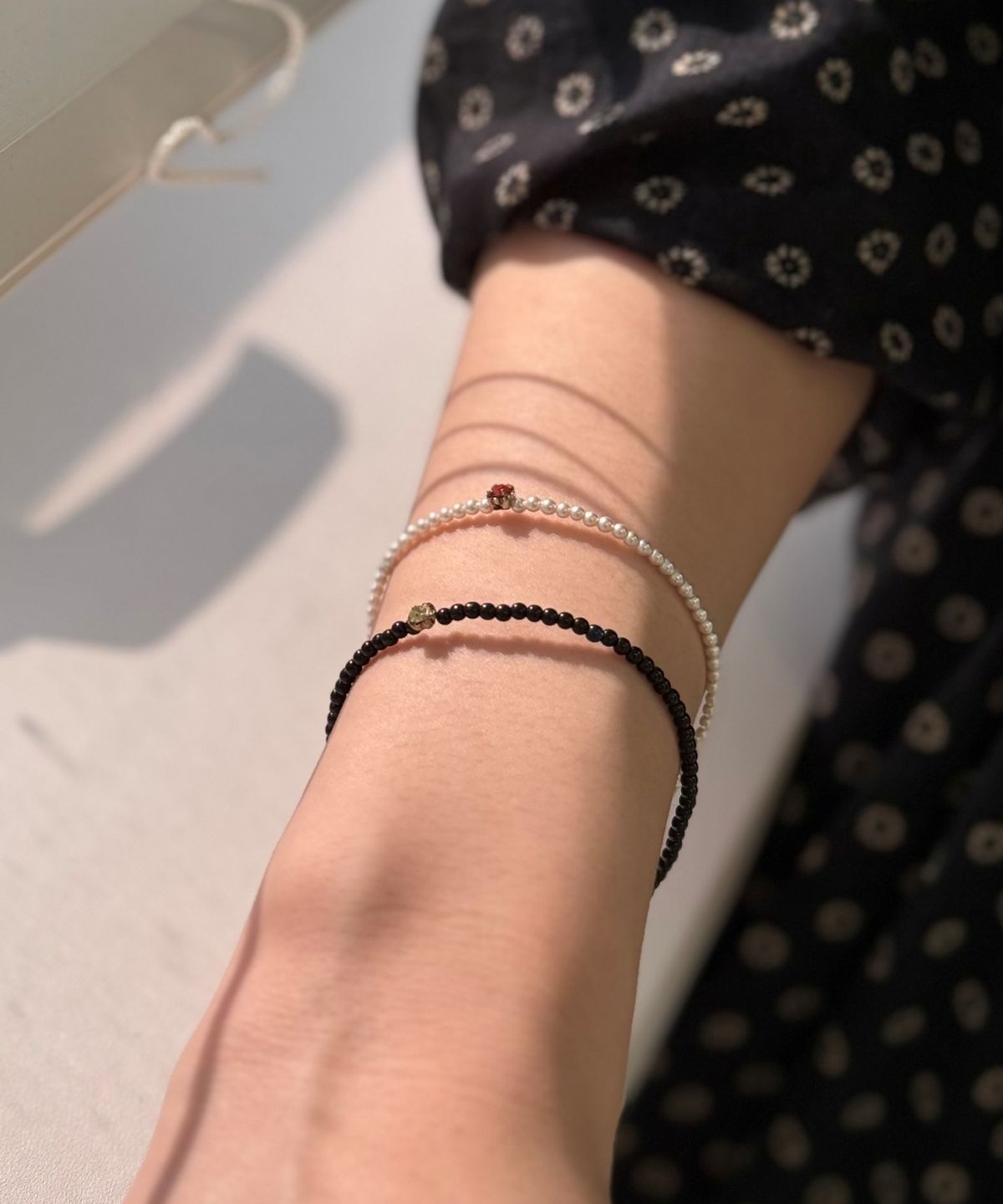 봉보(BONBEAU) Bold crystal pearl Bracelet 스와로브스키 크리스탈 큐빅 진주 비즈 팔찌 4mm