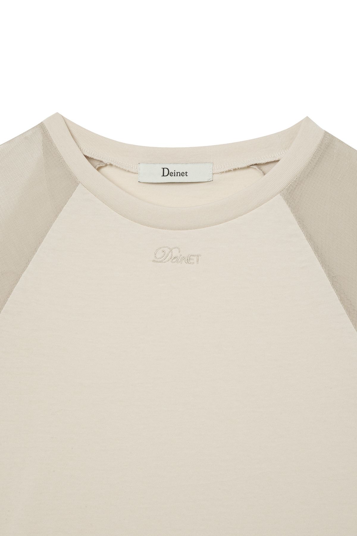 다이닛(DEINET) MESH CONTRAST RAGLAN T-SHIRT IN BEIGE