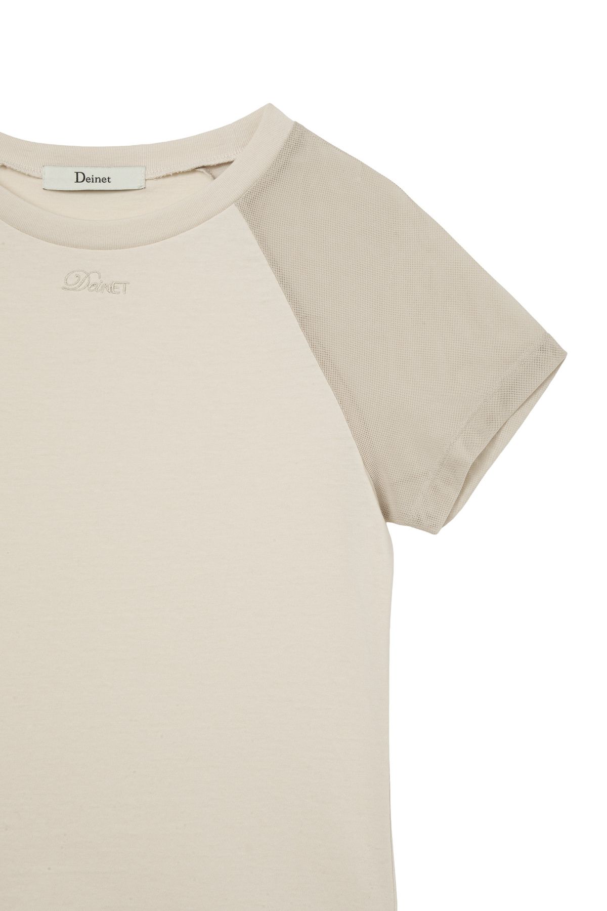 다이닛(DEINET) MESH CONTRAST RAGLAN T-SHIRT IN BEIGE