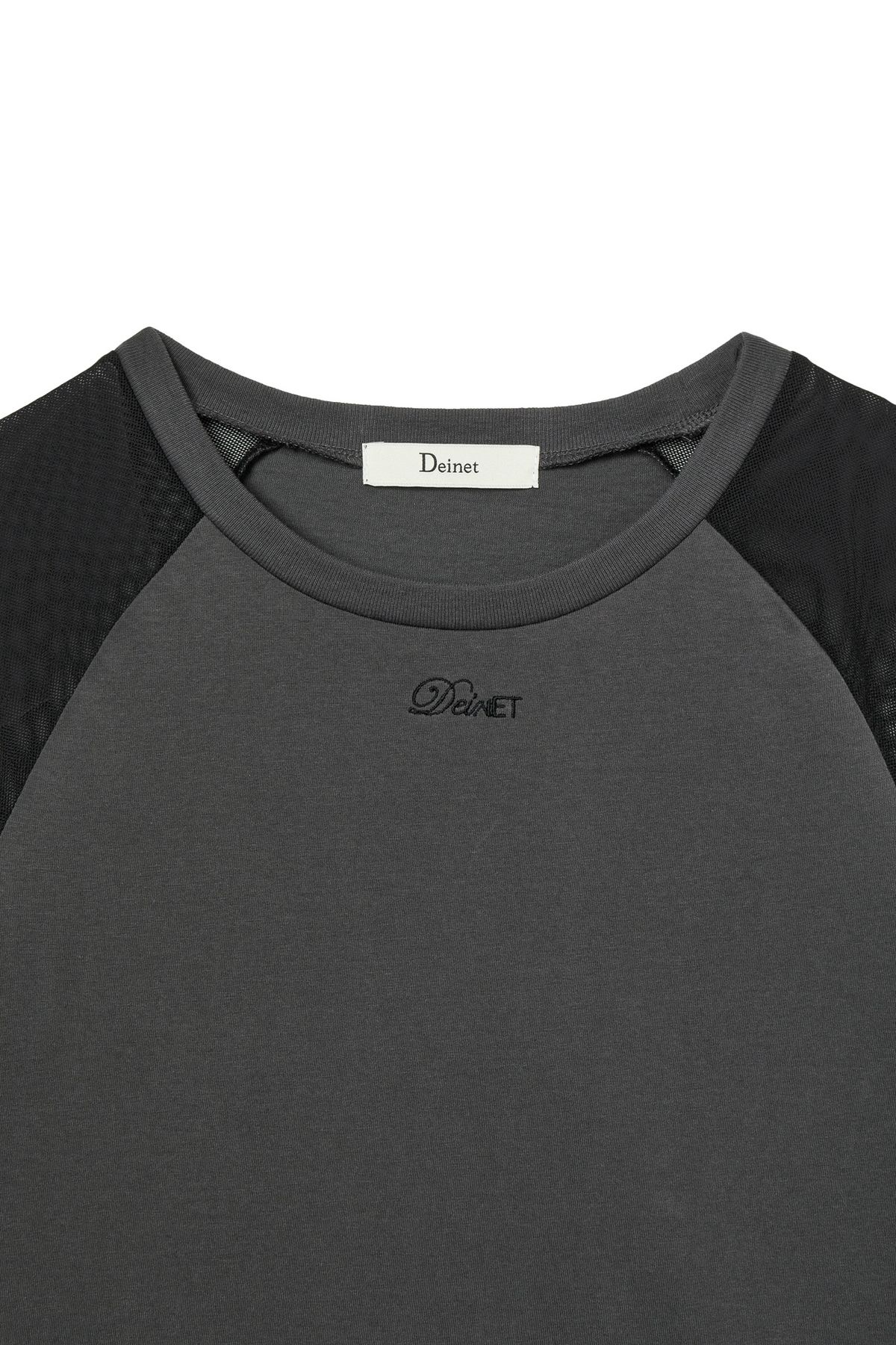 다이닛(DEINET) MESH CONTRAST RAGLAN T-SHIRT IN CHARCOAL