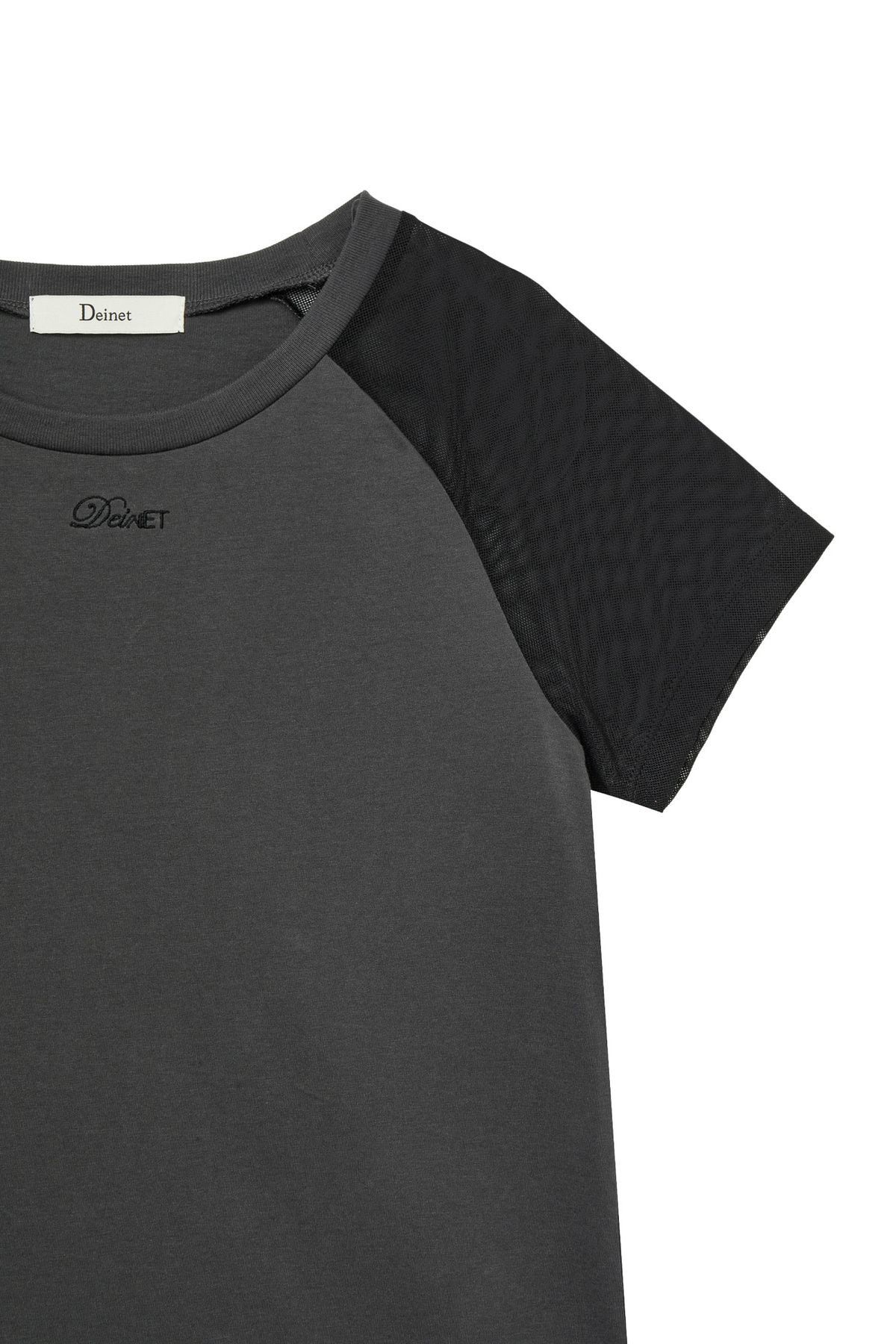 다이닛(DEINET) MESH CONTRAST RAGLAN T-SHIRT IN CHARCOAL
