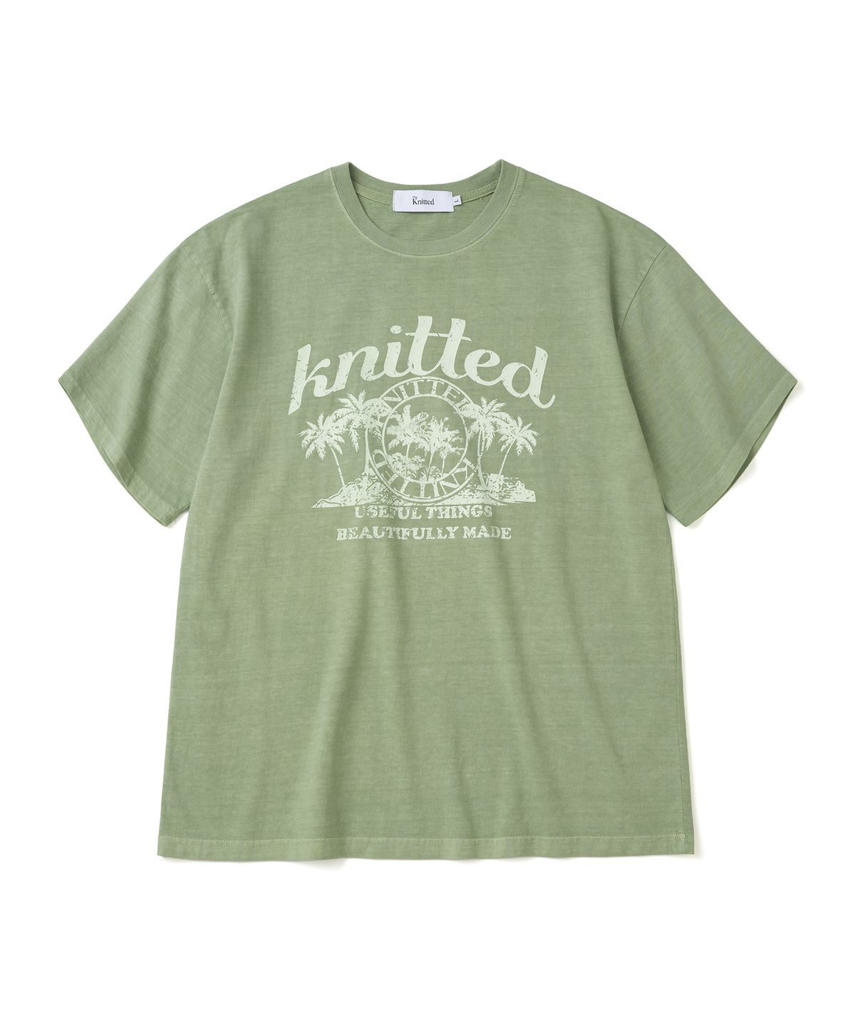 니티드(KNITTED) (UNISEX) 피그먼트 팜트리 그래픽 티셔츠 WASHING GREEN