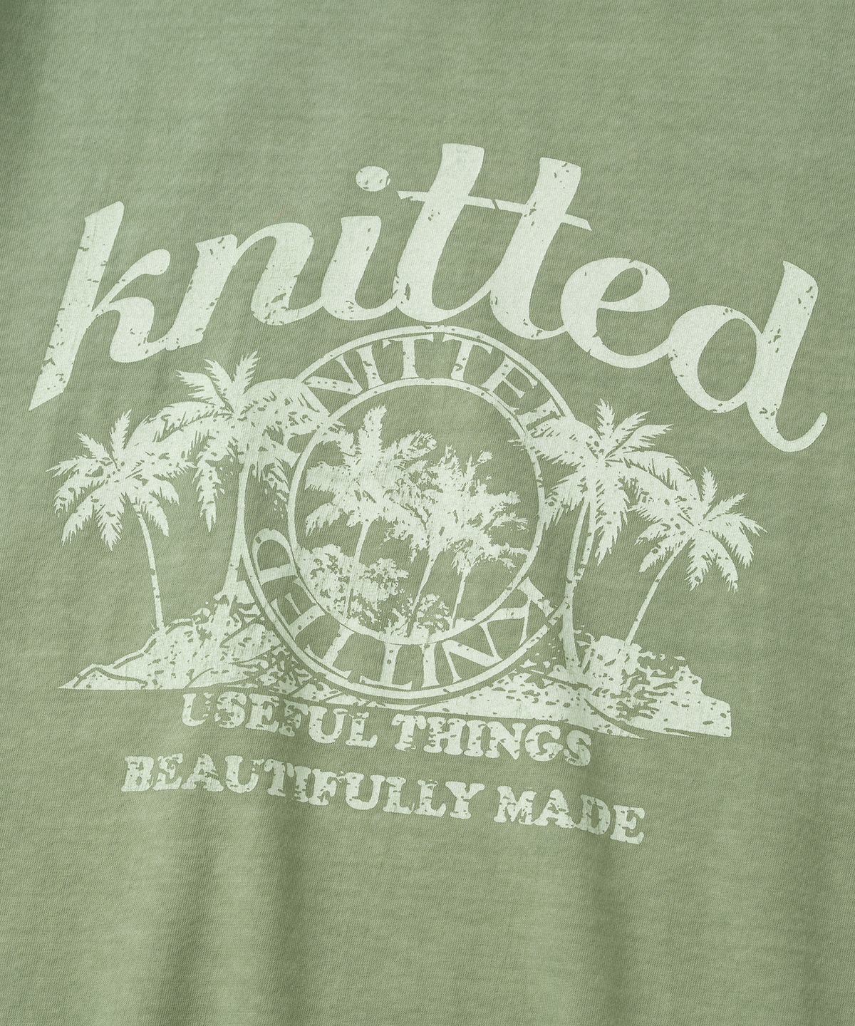 니티드(KNITTED) (UNISEX) 피그먼트 팜트리 그래픽 티셔츠 WASHING GREEN