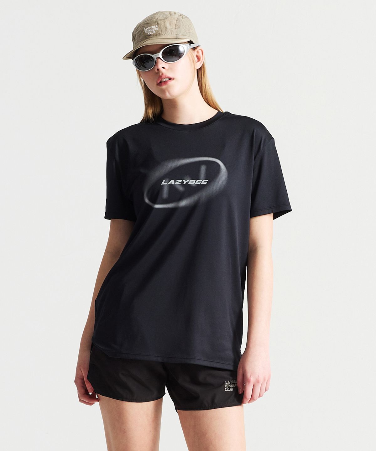 레이지비(LAZYBEE) [SET] 리플렉티브 쿨링 반팔 + 5인치 2in1 쇼츠 반바지 세트 W 블랙
