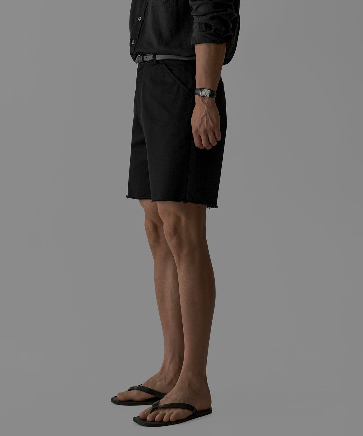 바우로 프로덕트(BOWLOW PRODUCT) 컷오프 코튼 하프 팬츠[블랙]