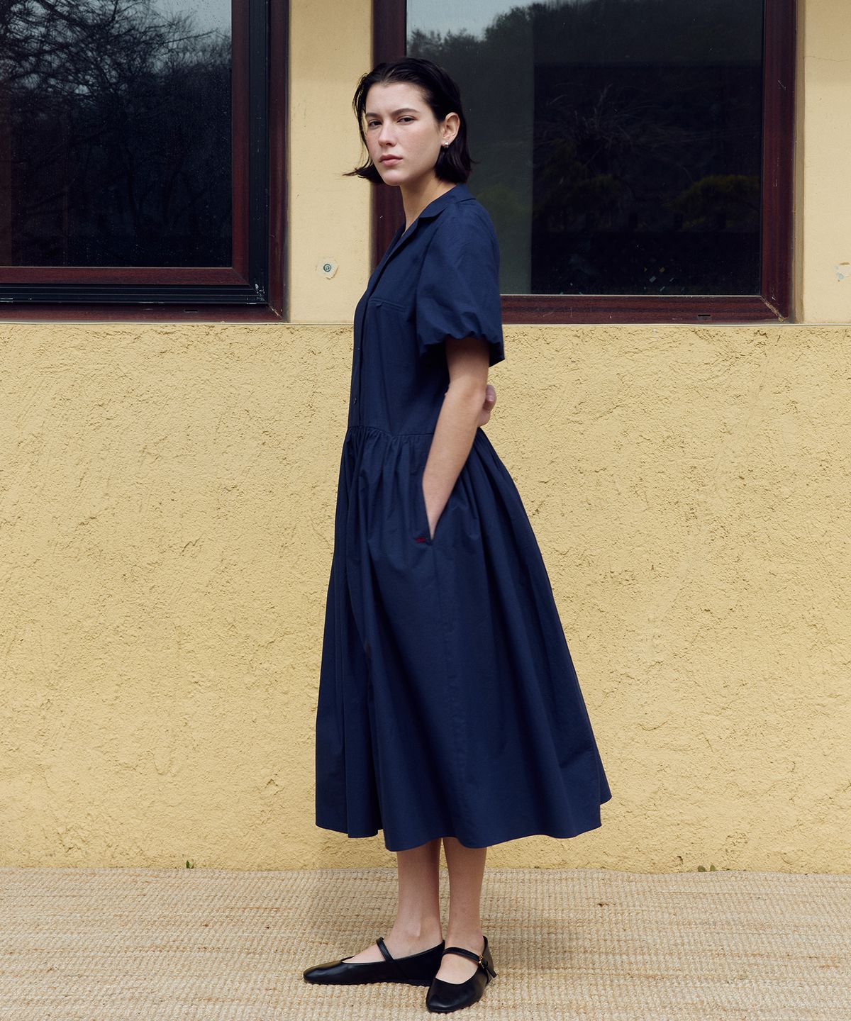 프리터(FRITUR) Shirring Shirt Dress Navy_F262OP05