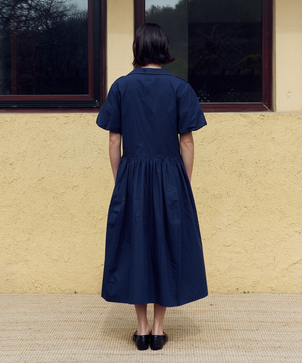 프리터(FRITUR) Shirring Shirt Dress Navy_F262OP05