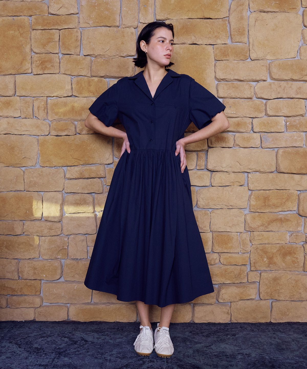 프리터(FRITUR) Shirring Shirt Dress Navy_F262OP05