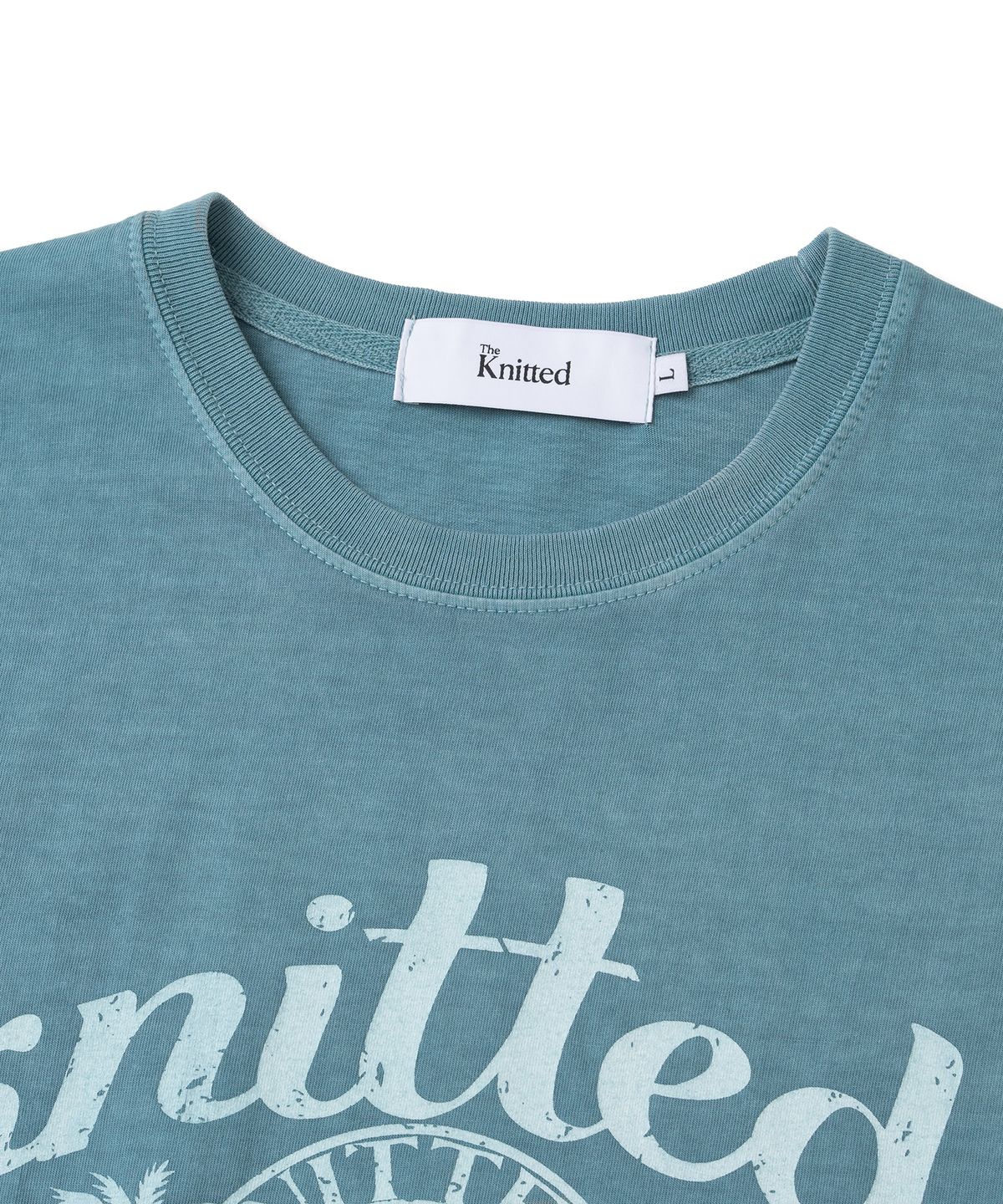 니티드(KNITTED) (UNISEX) 피그먼트 팜트리 그래픽 티셔츠 STONE BLUE