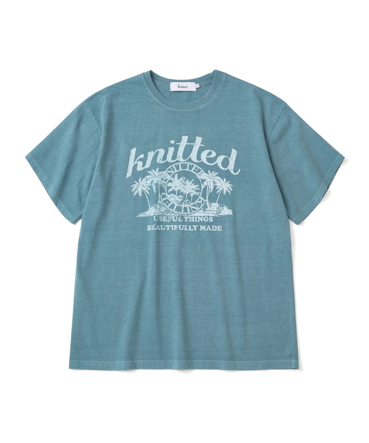 니티드(KNITTED) (UNISEX) 피그먼트 팜트리 그래픽 티셔츠 STONE BLUE