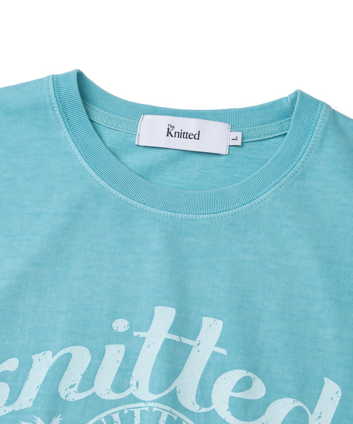 니티드(KNITTED) (UNISEX) 피그먼트 팜트리 그래픽 티셔츠 AQUA