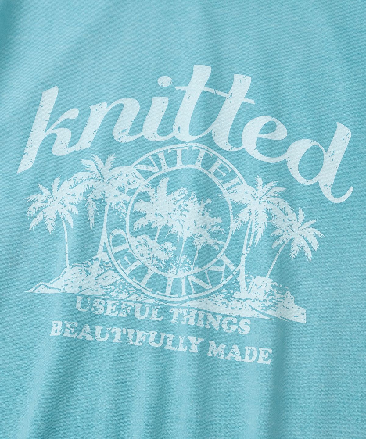 니티드(KNITTED) (UNISEX) 피그먼트 팜트리 그래픽 티셔츠 AQUA