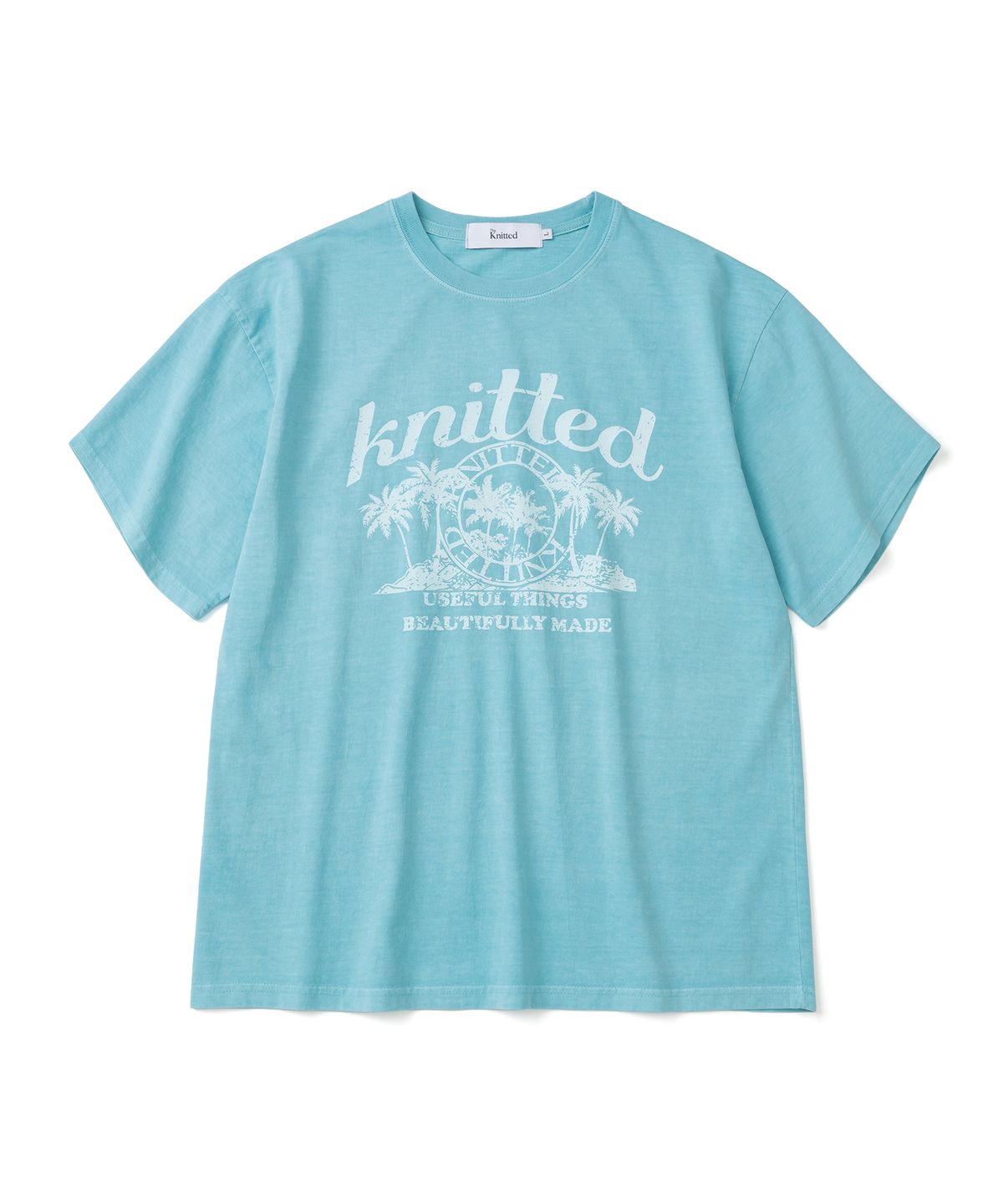 니티드(KNITTED) (UNISEX) 피그먼트 팜트리 그래픽 티셔츠 AQUA