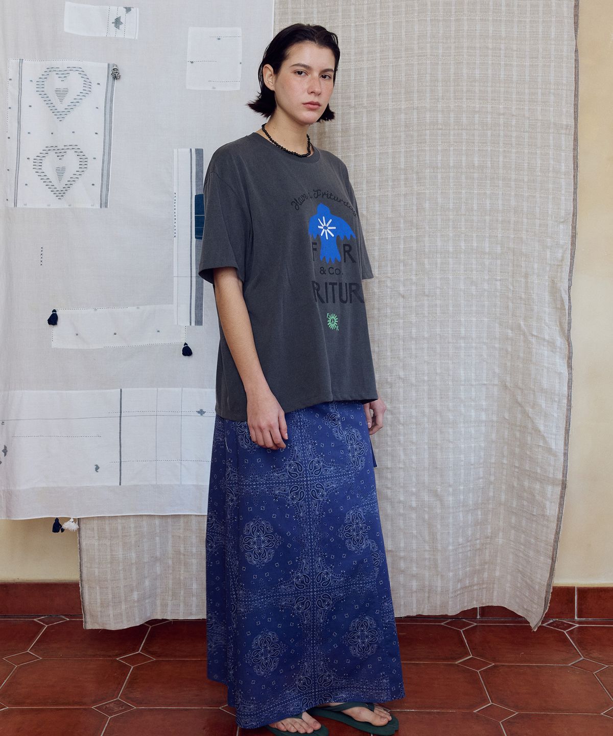 프리터(FRITUR) Blue Bird T-shirt Charcoal_F262TS03