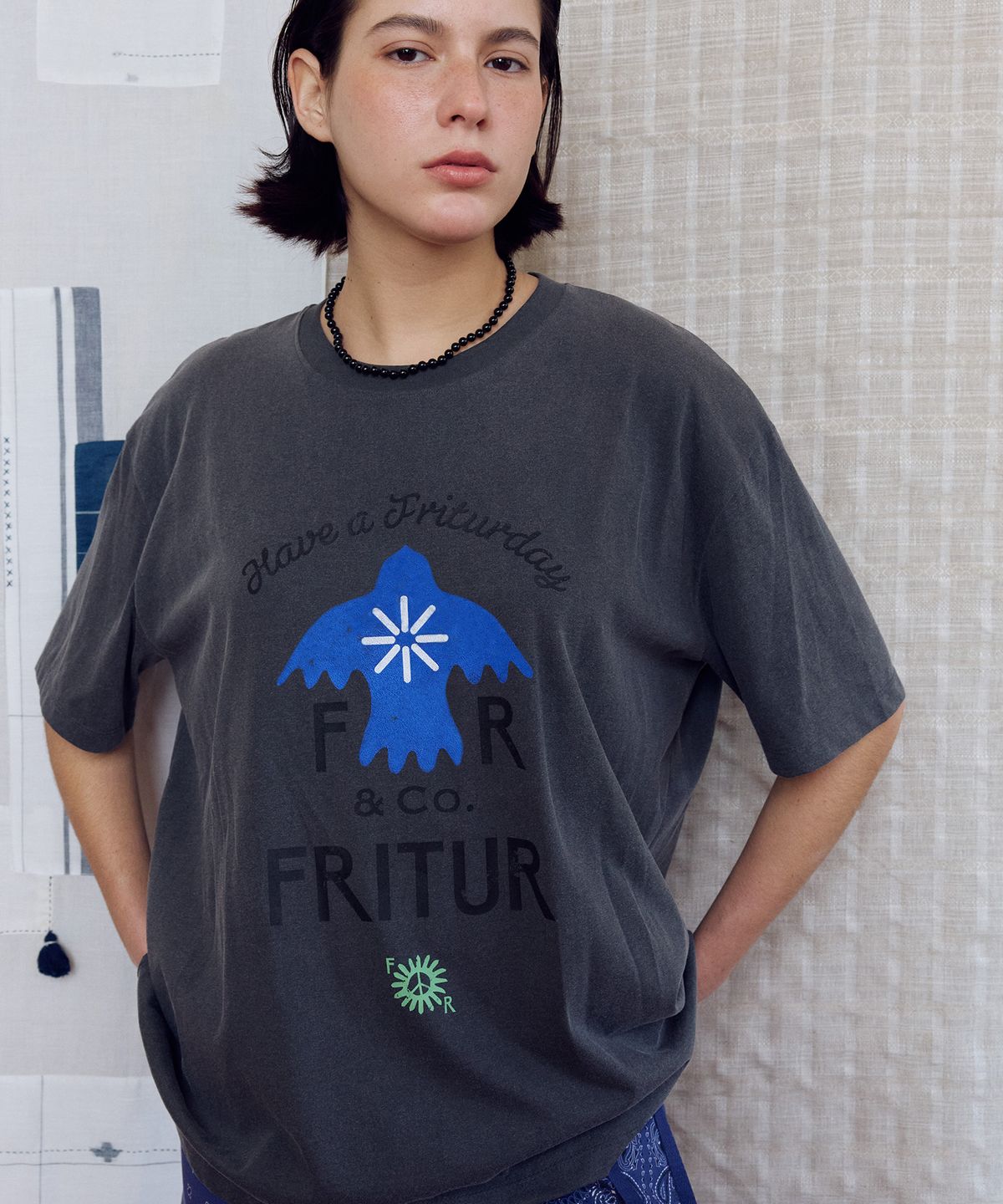 프리터(FRITUR) Blue Bird T-shirt Charcoal_F262TS03