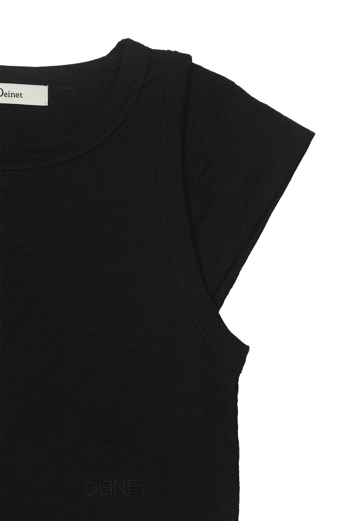 다이닛(DEINET) SLUB CAP SLEEVE T-SHIRT IN BLACK