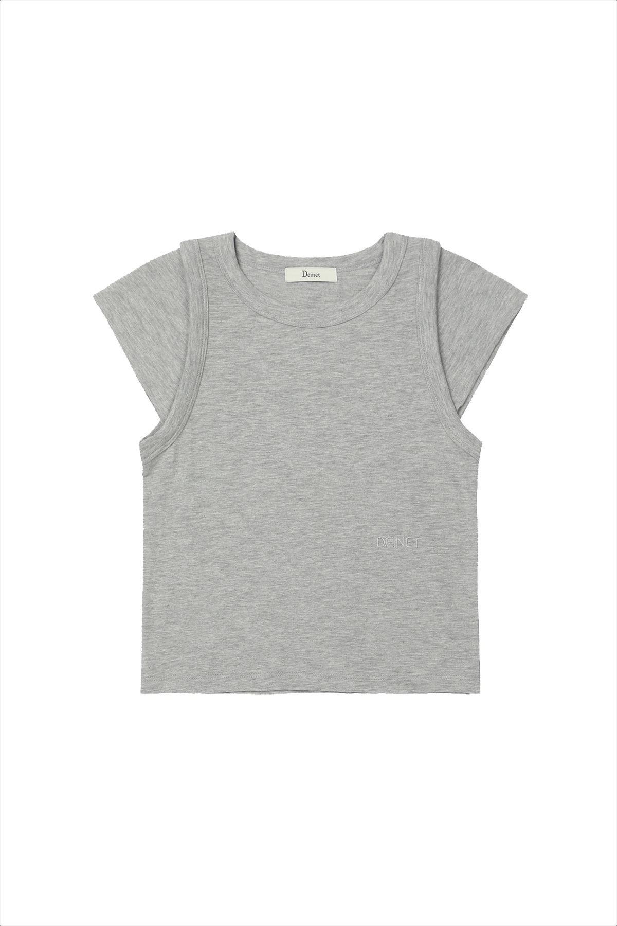 다이닛(DEINET) SLUB CAP SLEEVE T-SHIRT IN GREY