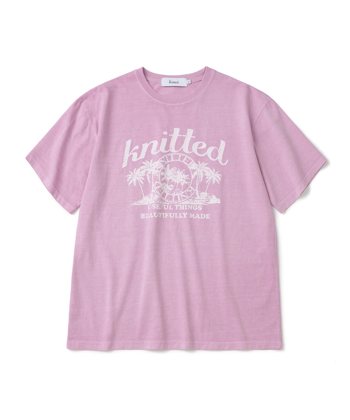 니티드(KNITTED) (UNISEX) 피그먼트 팜트리 그래픽 티셔츠 WASHING PINK