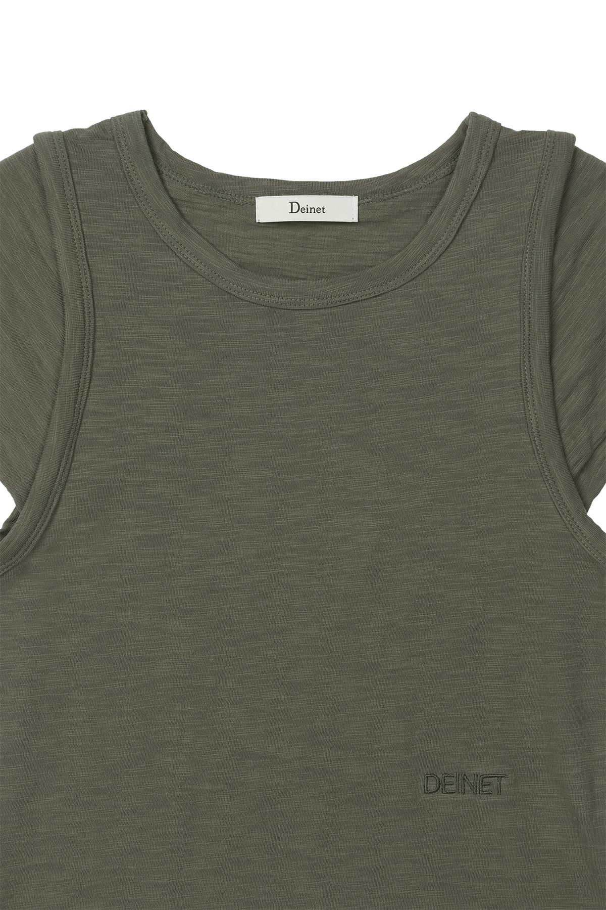 다이닛(DEINET) SLUB CAP SLEEVE T-SHIRT IN KHAKI
