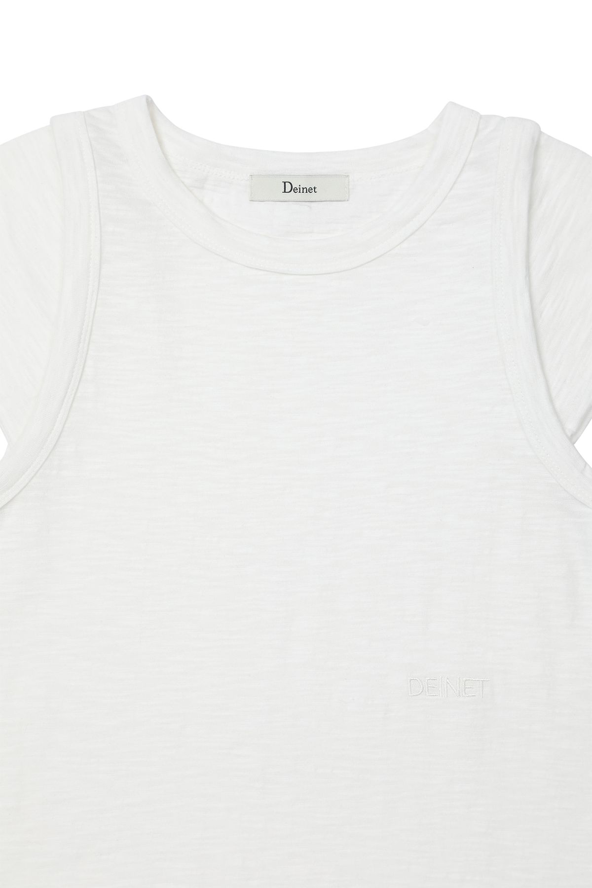 다이닛(DEINET) SLUB CAP SLEEVE T-SHIRT IN WHITE