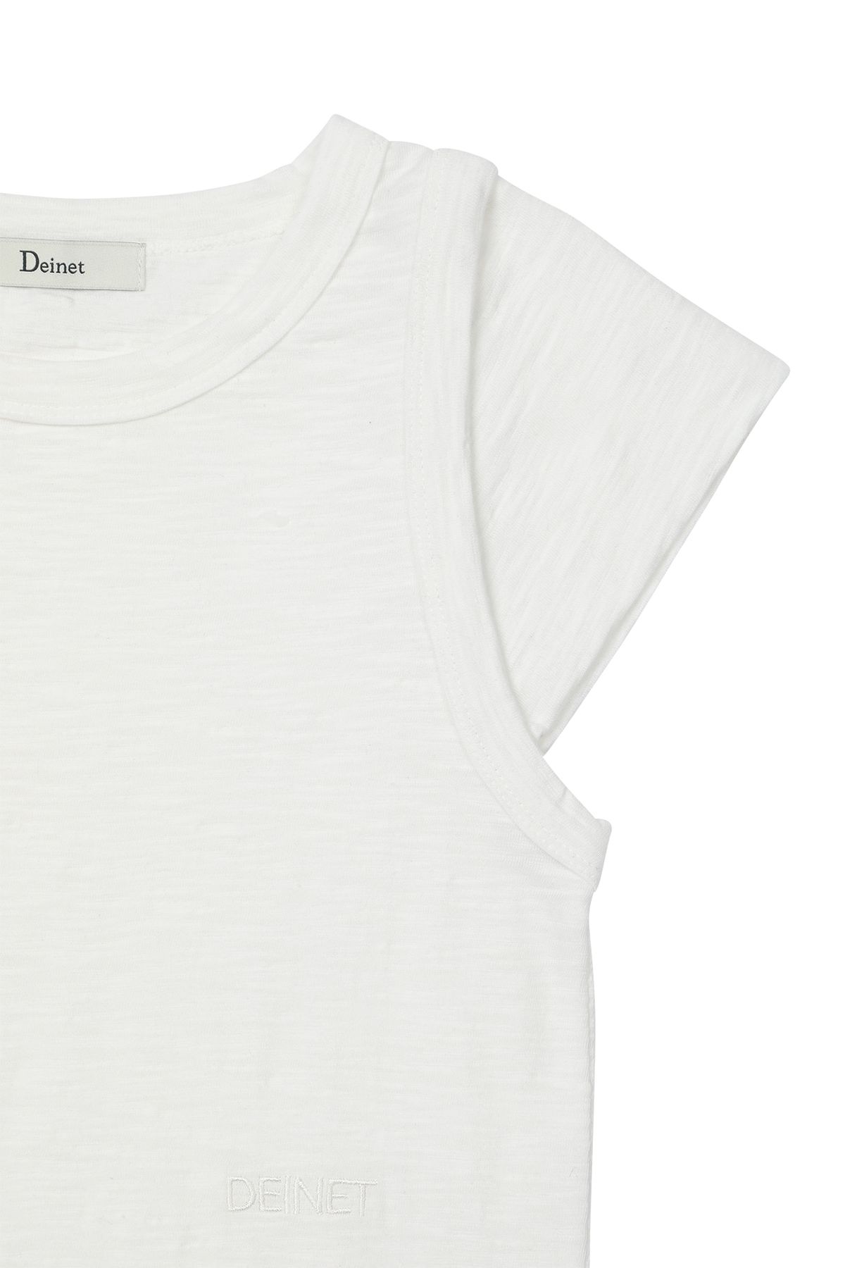 다이닛(DEINET) SLUB CAP SLEEVE T-SHIRT IN WHITE