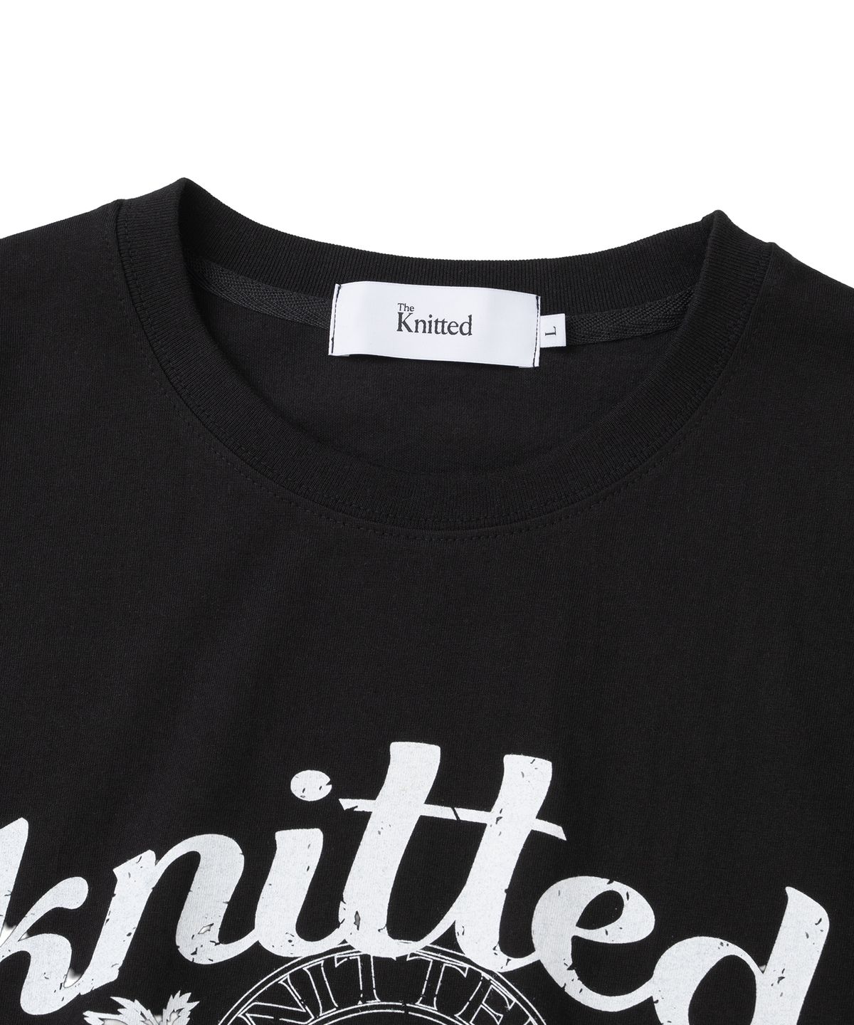 니티드(KNITTED) (UNISEX) 피그먼트 팜트리 그래픽 티셔츠 CROP BLACK