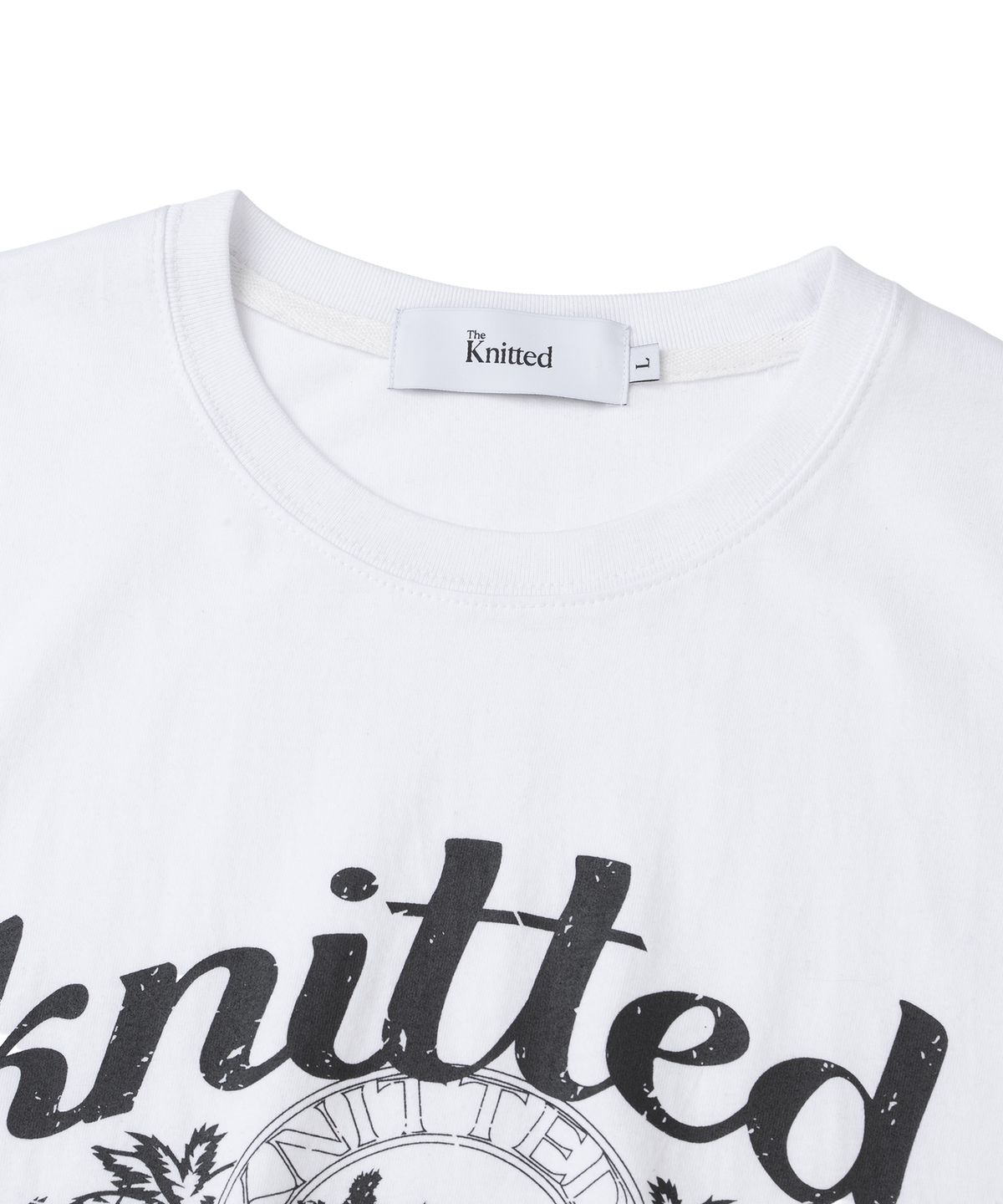 니티드(KNITTED) (UNISEX) 피그먼트 팜트리 그래픽 티셔츠 CROP WHITE