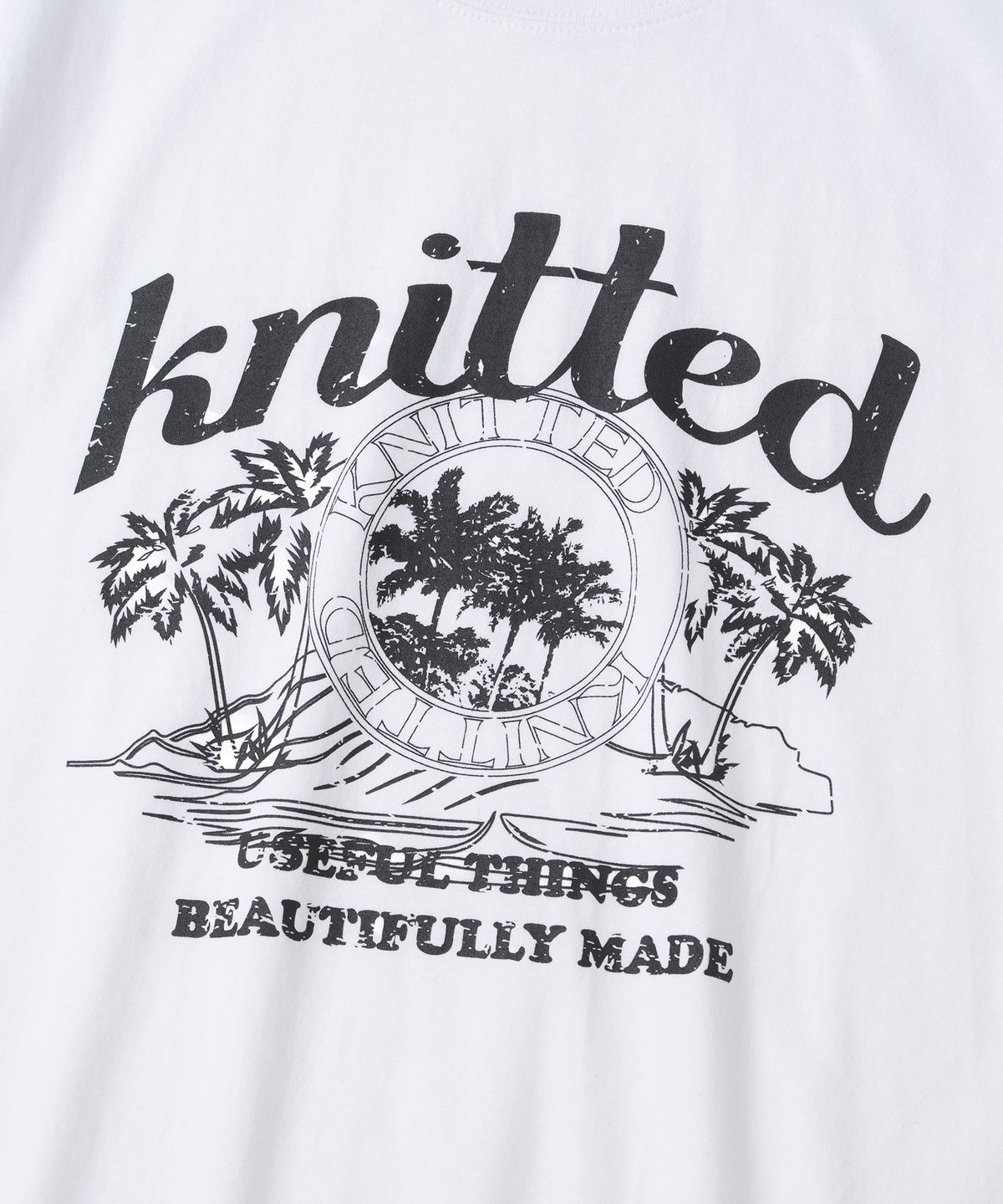 니티드(KNITTED) (UNISEX) 피그먼트 팜트리 그래픽 티셔츠 CROP WHITE