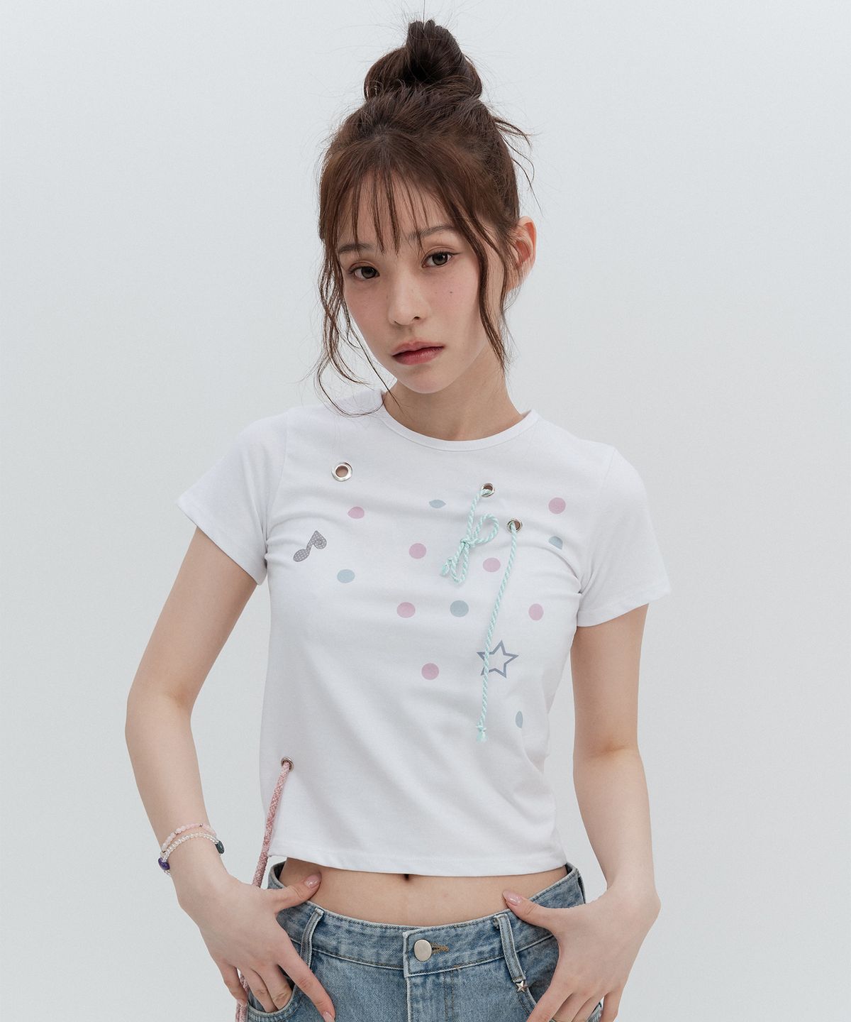 하이스쿨디스코(HIGH SCHOOL DISCO) 아일렛 도트 숏슬리브