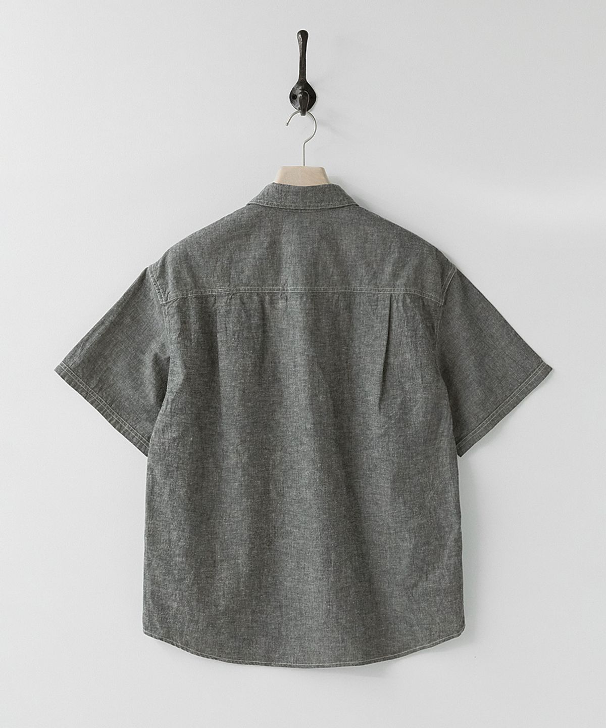 러프사이드(ROUGHSIDE) Chambray Half Zip Shirt Black Chambray