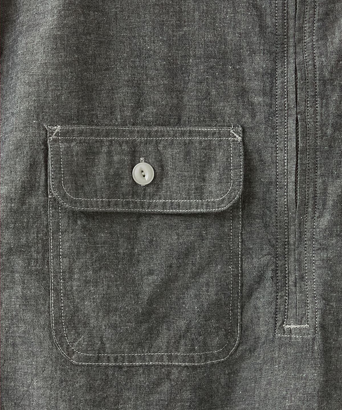 러프사이드(ROUGHSIDE) Chambray Half Zip Shirt Black Chambray