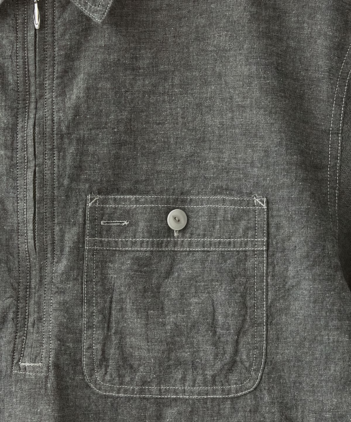 러프사이드(ROUGHSIDE) Chambray Half Zip Shirt Black Chambray