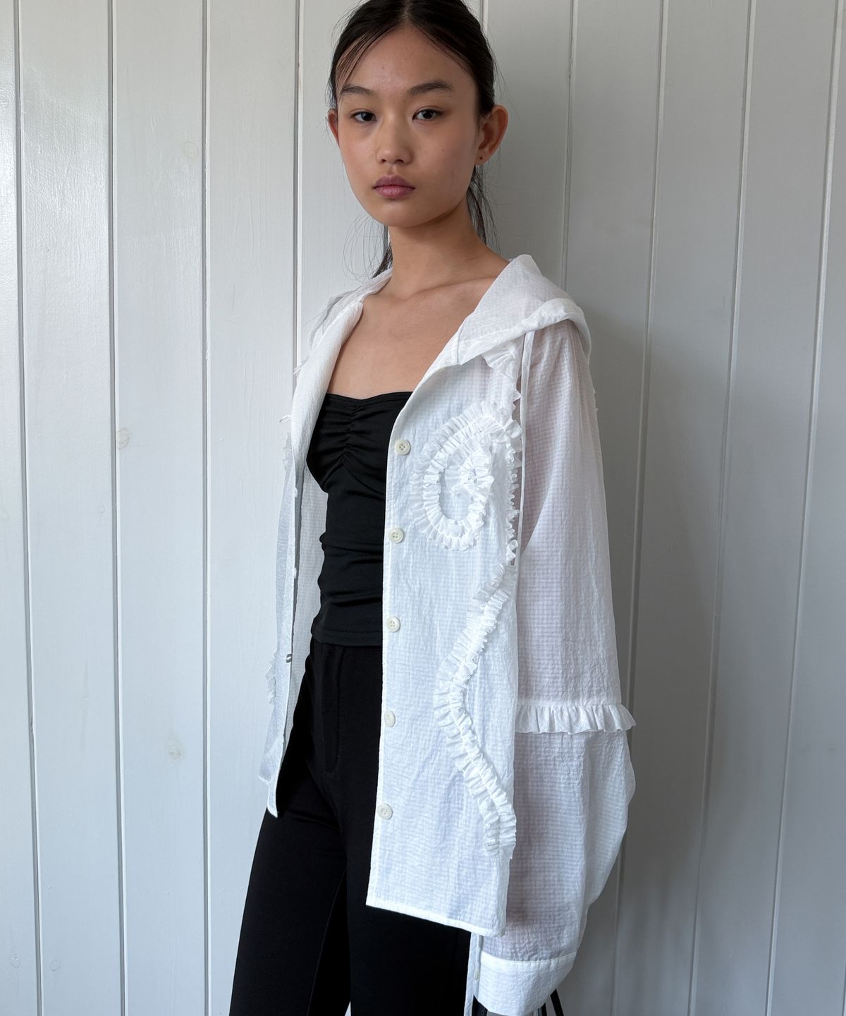 라츠유(LOTSYOU) LOTSYOU_Whisper Hood Shirt WHITE